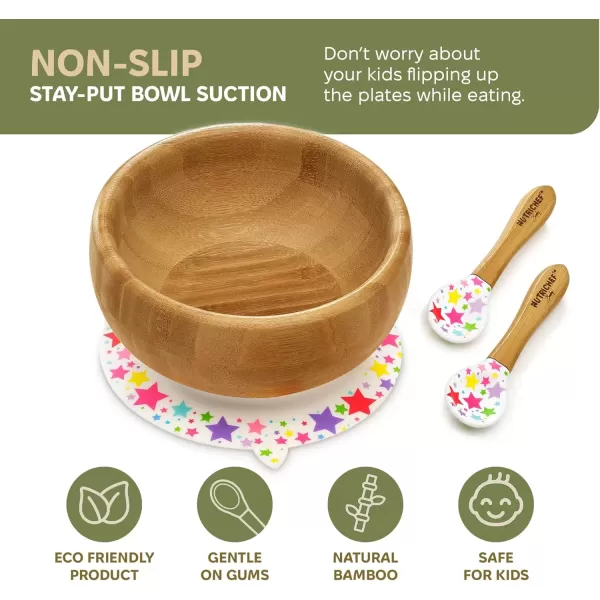 imageNutrichef Baby and Toddler 3 Compartment Plate Bowl Cup and Spoon Feeding Set Silicon Suction Nontoxic All Natural Bamboo Baby Food Plate Stripe SetStarts Set 2