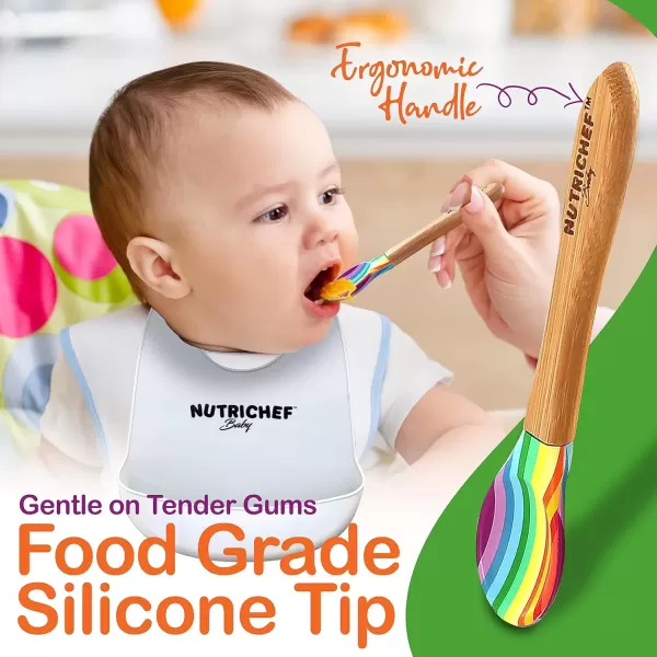 imageNutrichef Baby and Toddler 3 Compartment Plate Bowl Cup and Spoon Feeding Set Silicon Suction Nontoxic All Natural Bamboo Baby Food Plate Stripe SetStripe Set with Bib