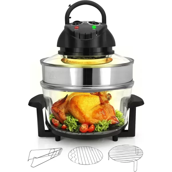 imageNutrichef Convection Countertop Toaster Oven  Healthy Kitchen Glass Air Fryer Roaster Oven Bake Grill Steam Broil ampamp Roast  Includes Glass Bowl Broil Rack ampamp Toasting Rack  18 Quart Capacity