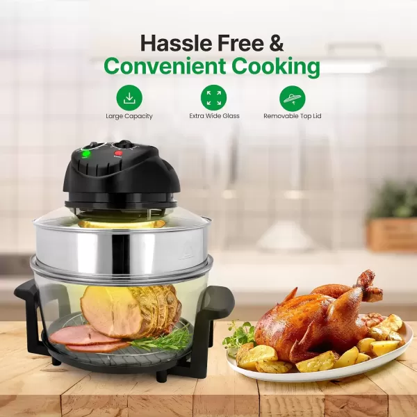 imageNutrichef Convection Countertop Toaster Oven  Healthy Kitchen Glass Air Fryer Roaster Oven Bake Grill Steam Broil ampamp Roast  Includes Glass Bowl Broil Rack ampamp Toasting Rack  18 Quart Capacity