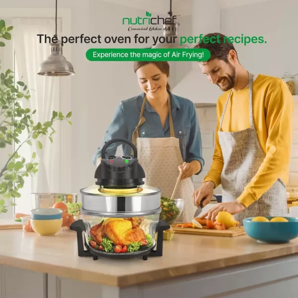 imageNutrichef Convection Countertop Toaster Oven  Healthy Kitchen Glass Air Fryer Roaster Oven Bake Grill Steam Broil ampamp Roast  Includes Glass Bowl Broil Rack ampamp Toasting Rack  18 Quart Capacity
