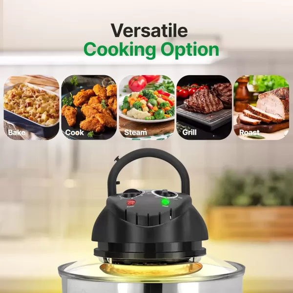 imageNutrichef Convection Countertop Toaster Oven  Healthy Kitchen Glass Air Fryer Roaster Oven Bake Grill Steam Broil ampamp Roast  Includes Glass Bowl Broil Rack ampamp Toasting Rack  18 Quart Capacity
