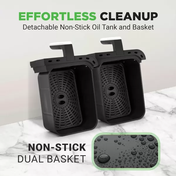 imageNutrichef Double Basket Air Fryer 88 QT  Family Size Oil Free Airfryer with Transparent Window  91 Preset Cooking Options  360 Hot Air Circulation Technology  44 QTs per Basket  Black