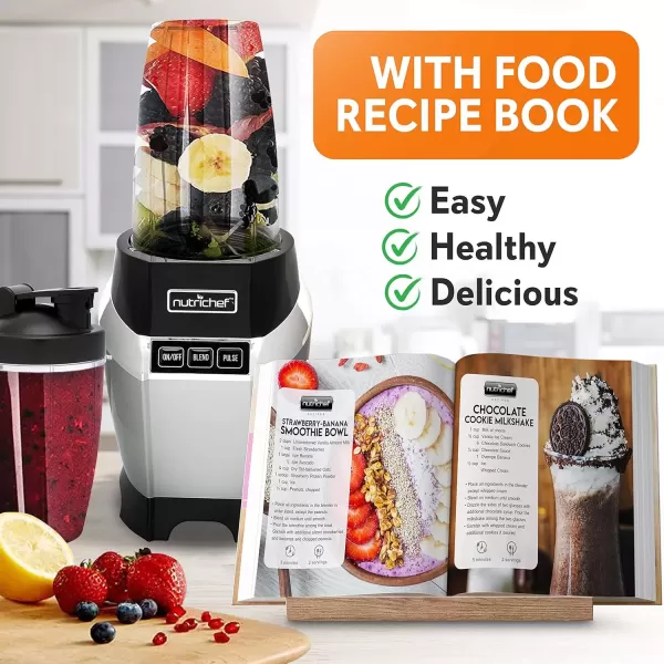 imageNutrichef NCBL1000 Personal Electric Single Serve Small Professional Kitchen Countertop Mini Blender for Shakes and Smoothies wPulse Blend Convenient Lid Co 20 ampamp 24 oz Cups Black