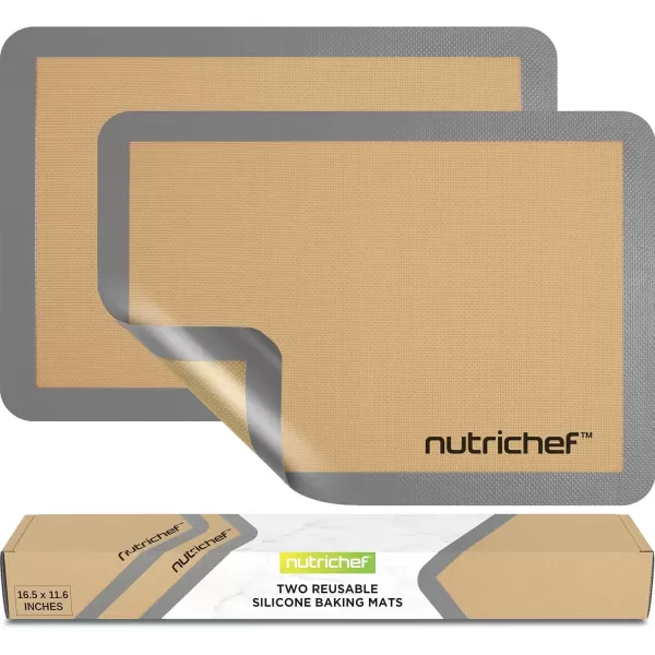 imageNutrichef Silicone Baking Mats  2 Nonstick FoodGrade Silicone Mats  Perfect for Full Baking Pans 244 x 165 IN  Ovensafe Up to 480 Degrees F  Suitable for Ovens Freezers ampamp Dishwashers  BlackGray