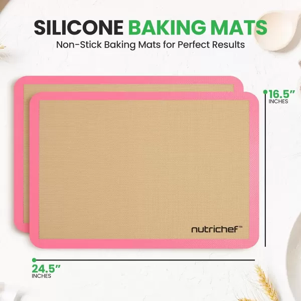 imageNutrichef Silicone Baking Mats  2 Nonstick FoodGrade Silicone Mats  Perfect for Full Baking Pans 244 x 165 IN  Ovensafe Up to 480 Degrees F  Suitable for Ovens Freezers ampamp Dishwashers  BlackPink