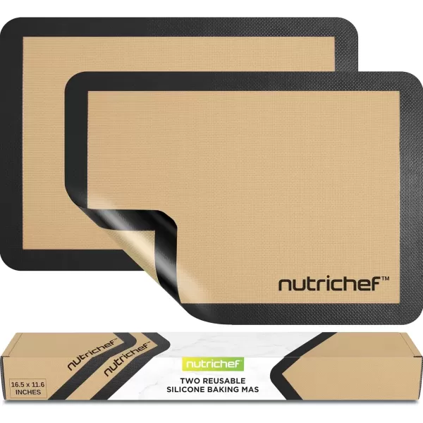 imageNutrichef Silicone Baking Mats  2 Nonstick FoodGrade Silicone Mats  Perfect for Full Baking Pans 244 x 165 IN  Ovensafe Up to 480 Degrees F  Suitable for Ovens Freezers ampamp Dishwashers  BlackBlack