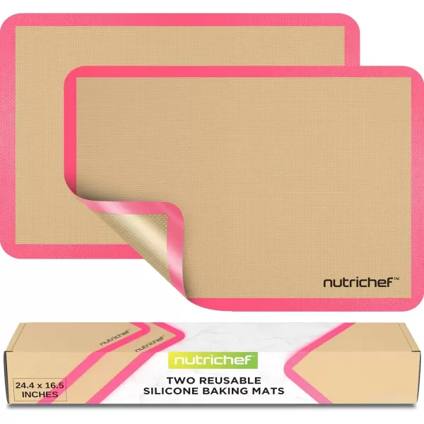 imageNutrichef Silicone Baking Mats  2 Nonstick FoodGrade Silicone Mats  Perfect for Full Baking Pans 244 x 165 IN  Ovensafe Up to 480 Degrees F  Suitable for Ovens Freezers ampamp Dishwashers  BlackPink
