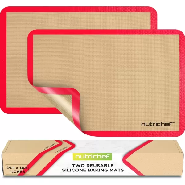 imageNutrichef Silicone Baking Mats  2 Nonstick FoodGrade Silicone Mats  Perfect for Full Baking Pans 244 x 165 IN  Ovensafe Up to 480 Degrees F  Suitable for Ovens Freezers ampamp Dishwashers  BlackRed