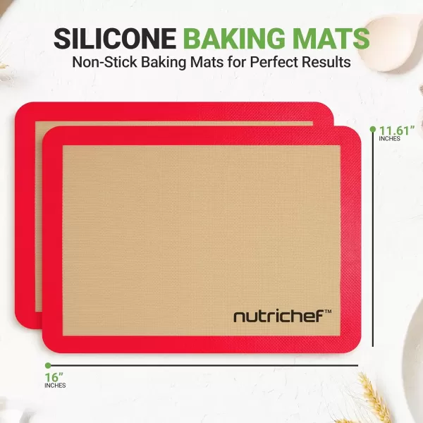 imageNutrichef Silicone Baking Mats  2 Nonstick FoodGrade Silicone Mats  Perfect for Full Baking Pans 244 x 165 IN  Ovensafe Up to 480 Degrees F  Suitable for Ovens Freezers ampamp Dishwashers  BlackRed