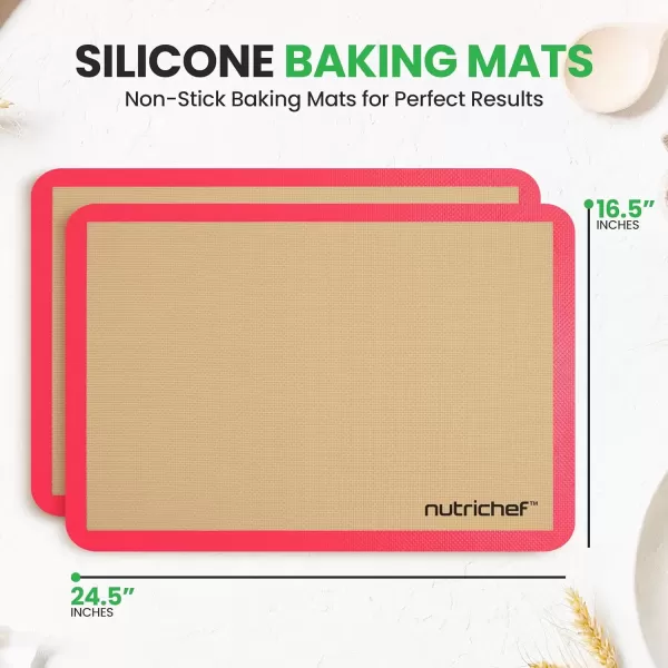 imageNutrichef Silicone Baking Mats  2 Nonstick FoodGrade Silicone Mats  Perfect for Full Baking Pans 244 x 165 IN  Ovensafe Up to 480 Degrees F  Suitable for Ovens Freezers ampamp Dishwashers  BlackRed