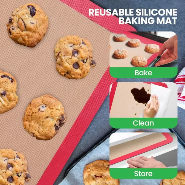 imageNutrichef Silicone Baking Mats  2 Nonstick FoodGrade Silicone Mats  Perfect for Full Baking Pans 244 x 165 IN  Ovensafe Up to 480 Degrees F  Suitable for Ovens Freezers ampamp Dishwashers  BlackRed
