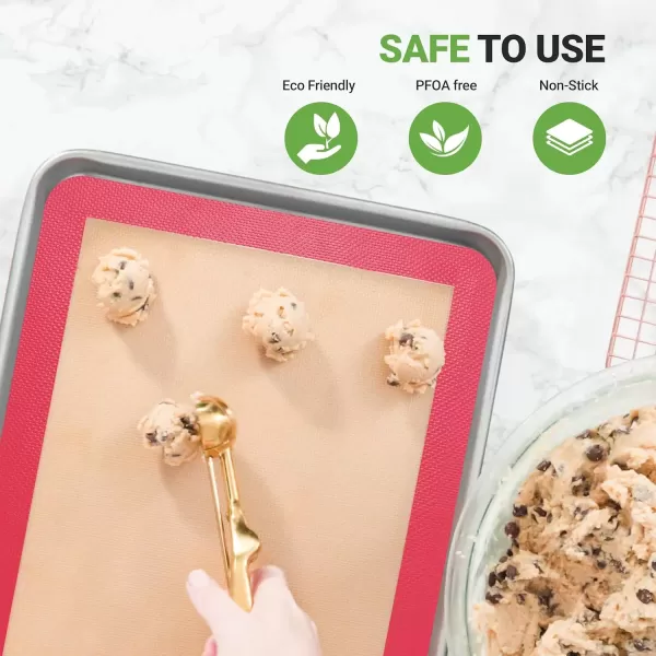imageNutrichef Silicone Baking Mats  2 Nonstick FoodGrade Silicone Mats  Perfect for Full Baking Pans 244 x 165 IN  Ovensafe Up to 480 Degrees F  Suitable for Ovens Freezers ampamp Dishwashers  BlackRed