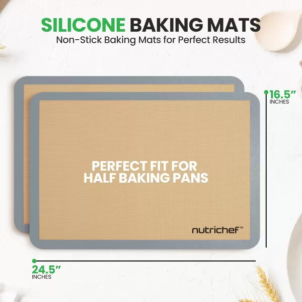 imageNutrichef Silicone Baking Mats  2 Nonstick FoodGrade Silicone Mats  Perfect for Full Baking Pans 244 x 165 IN  Ovensafe Up to 480 Degrees F  Suitable for Ovens Freezers ampamp Dishwashers  BlackGray