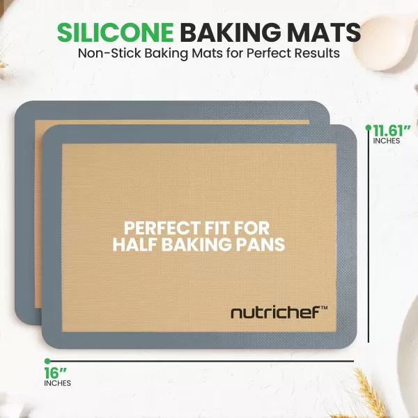 imageNutrichef Silicone Baking Mats  2 Nonstick FoodGrade Silicone Mats  Perfect for Full Baking Pans 244 x 165 IN  Ovensafe Up to 480 Degrees F  Suitable for Ovens Freezers ampamp Dishwashers  BlackGray