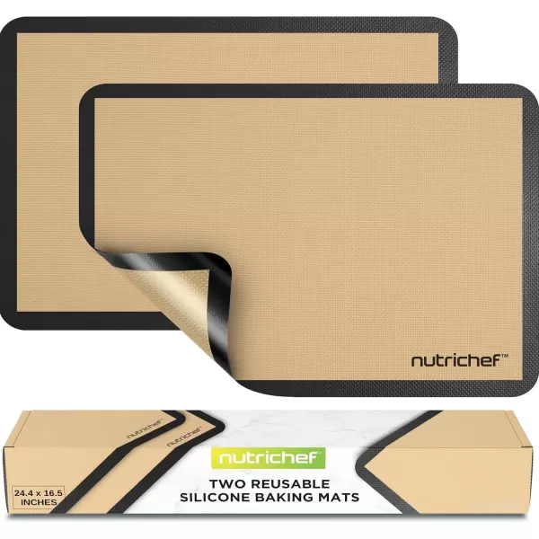 imageNutrichef Silicone Baking Mats  2 Nonstick FoodGrade Silicone Mats  Perfect for Full Baking Pans 244 x 165 IN  Ovensafe Up to 480 Degrees F  Suitable for Ovens Freezers ampamp Dishwashers  BlackBlack