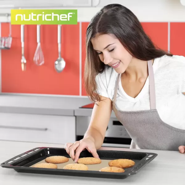 imageNutrichef Silicone Baking Mats  2 Nonstick FoodGrade Silicone Mats  Perfect for Full Baking Pans 244 x 165 IN  Ovensafe Up to 480 Degrees F  Suitable for Ovens Freezers ampamp Dishwashers  BlackBlack