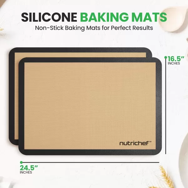 imageNutrichef Silicone Baking Mats  2 Nonstick FoodGrade Silicone Mats  Perfect for Full Baking Pans 244 x 165 IN  Ovensafe Up to 480 Degrees F  Suitable for Ovens Freezers ampamp Dishwashers  BlackBlack