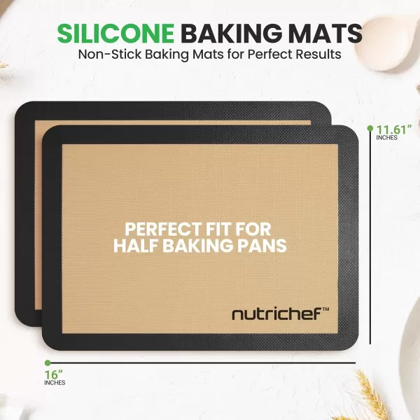 imageNutrichef Silicone Baking Mats  2 Nonstick FoodGrade Silicone Mats  Perfect for Full Baking Pans 244 x 165 IN  Ovensafe Up to 480 Degrees F  Suitable for Ovens Freezers ampamp Dishwashers  BlackBlack