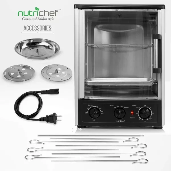 imageNutrichef Upgraded MultiFunction Rotisserie Oven  Vertical Countertop Oven with Bake Turkey Thanksgiving Broil Roasting Kebab Rack with Adjustable Settings 2 Shelves 1500 Watt  AZPKRT97