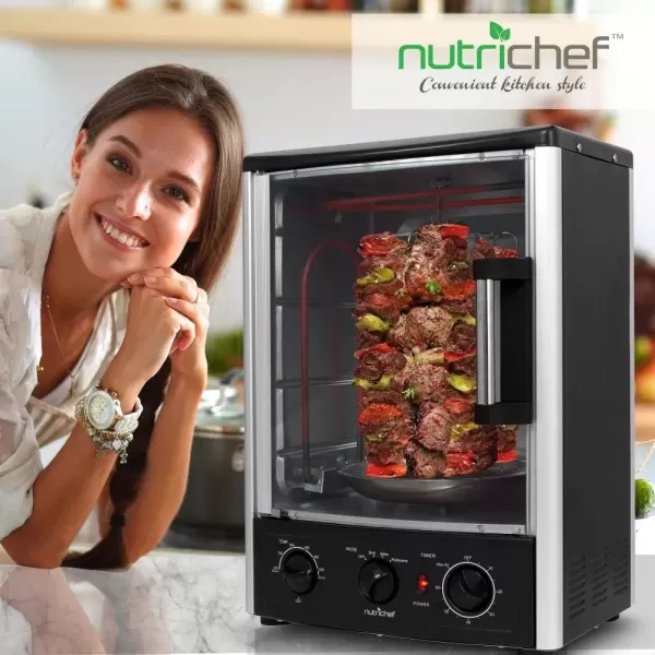 imageNutrichef Upgraded MultiFunction Rotisserie Oven  Vertical Countertop Oven with Bake Turkey Thanksgiving Broil Roasting Kebab Rack with Adjustable Settings 2 Shelves 1500 Watt  AZPKRT97