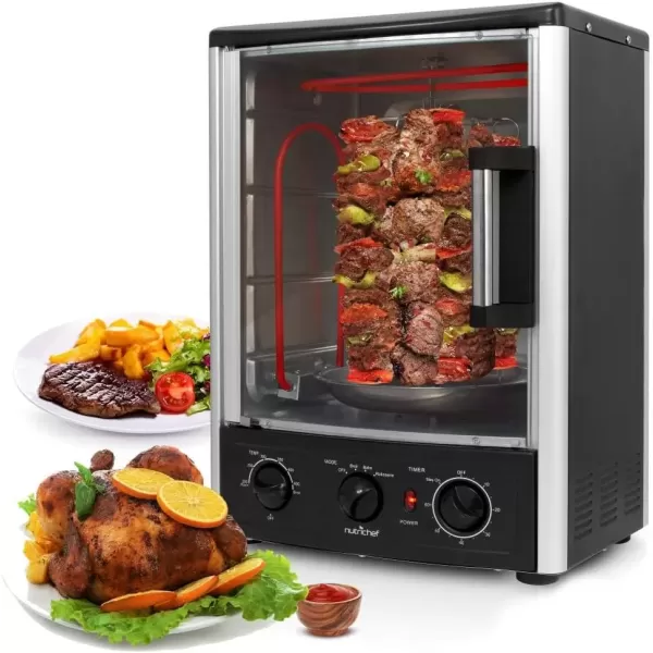 imageNutrichef Upgraded MultiFunction Rotisserie Oven  Vertical Countertop Oven with Bake Turkey Thanksgiving Broil Roasting Kebab Rack with Adjustable Settings 2 Shelves 1500 Watt  AZPKRT97