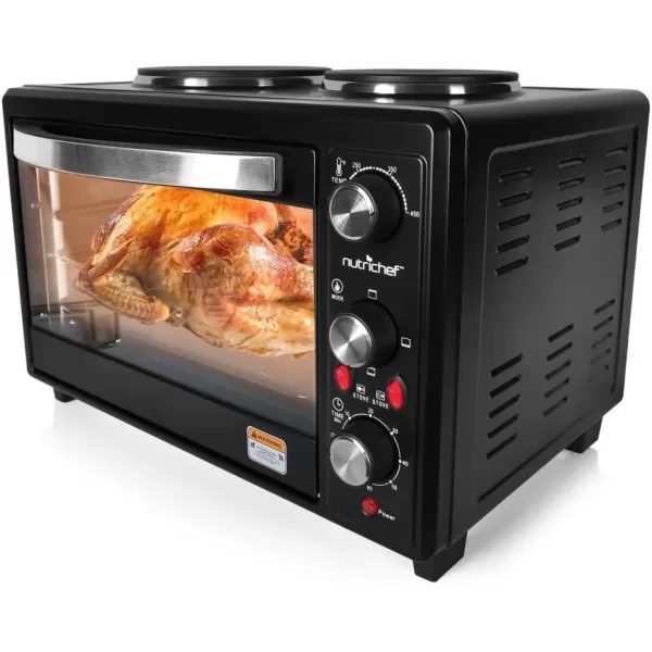 imageUpdated Premium Version Multifunction Grill Oven Dual Hot Plate Toaster Oven wRotisserie GrillGriddle Top Countertop Convection Oven wWire Grill Rack Baking Tray Skewers Tray HandlesSilver