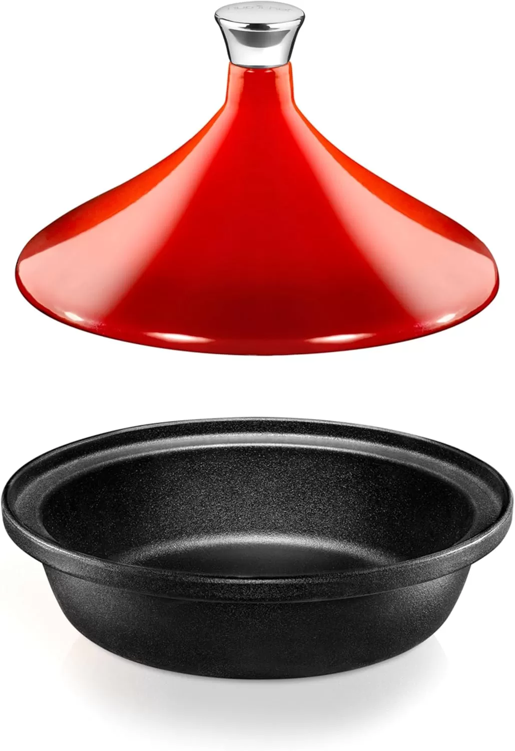 imageNutriChef Moroccan Tagine Pot for Cooking  Premium Cast Iron Cooking Pot with Stainless Steel Knob and Red ConeShaped Porcelain Enameled Lid  116quot Width 275 Qt