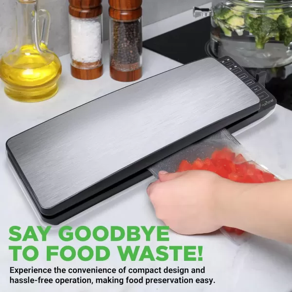 imageAutomatic Food Vacuum Sealer System  110W Sealed Meat Packing Sealing Preservation Sous Vide Machine w 2 Seal Modes Saver Vac Roll Bags Vacuum Air Hose  NutriChef PKVS35STS Stainless Steel