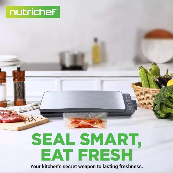 imageAutomatic Food Vacuum Sealer System  110W Sealed Meat Packing Sealing Preservation Sous Vide Machine w 2 Seal Modes Saver Vac Roll Bags Vacuum Air Hose  NutriChef PKVS35STS Stainless Steel