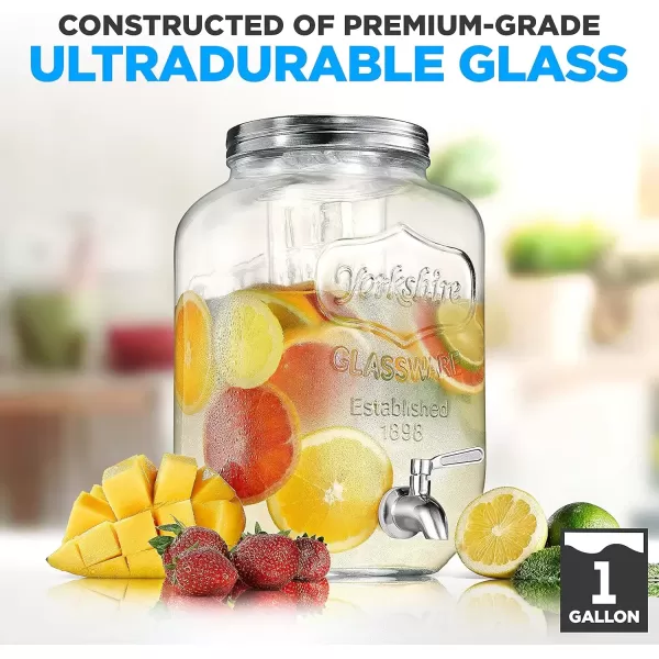 imageNutriChef 1 Gallon Drink Dispenser Stainless Steel Spigot Glass Beverage Dispenser Airtight Design Includes Ice Infuser Perfect for Parties Weddings Lemonade Easy to Clean Handwash Safe1 Gallon