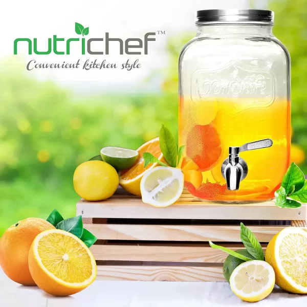 imageNutriChef 1 Gallon Drink Dispenser Stainless Steel Spigot Glass Beverage Dispenser Airtight Design Includes Ice Infuser Perfect for Parties Weddings Lemonade Easy to Clean Handwash Safe1 Gallon