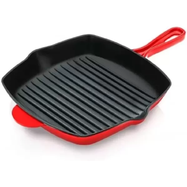 imageNutriChef 11quot Enameled Cast Iron Steak Grill Pan  Square Skillet with Drip Spout For All Cooktops Perfect Grill Marks  NCCIES47Black