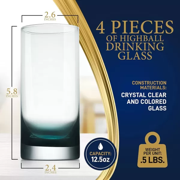 imageNutriChef 125oz Highball Drinking Glasses  Set of 4 Heavy Base Tall Tumbler Clear Glassware for Water Wine Beer Liquor Gin Cocktail Whiskey Juice Iced Coffee Mixed Drinks Dishwasher Safe4 Count Pack of 1