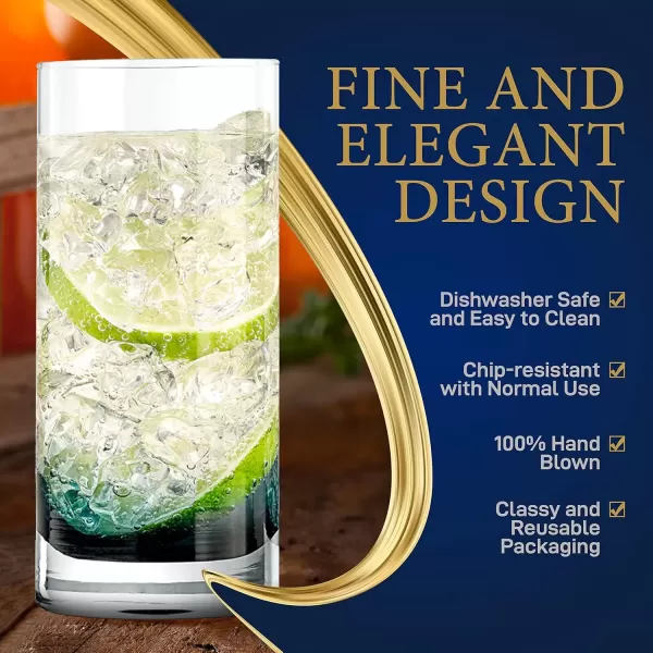 imageNutriChef 125oz Highball Drinking Glasses  Set of 4 Heavy Base Tall Tumbler Clear Glassware for Water Wine Beer Liquor Gin Cocktail Whiskey Juice Iced Coffee Mixed Drinks Dishwasher Safe4 Count Pack of 1