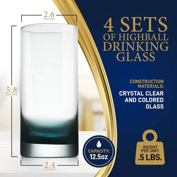 imageNutriChef 125oz Highball Glasses  4pc Tall Glass Set Water Glasses Drinking Glasses Bar Glassware And Cocktail Mixed Drinks Set Dishwasher Safe4 pack