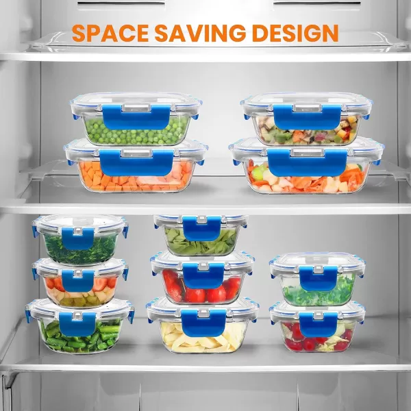 imageNutriChef 12Piece Glass Food Storage Containers with Lids  Stackable Heavy Duty Meal Prep Containers wAirtight Lids  Microwave Freezer ampamp Dishwasher Safe for Food Snacks Fruit ampamp More BlueBlue