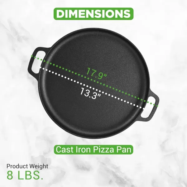 imageNutriChef 13Inch Flat Cast Iron Pizza Pan  Versatile PreSeasoned Round Cooking Griddle w BuiltIn Handles for Oven Grill Stove and Campfires  Includes 2 Heat Safe Silicone Grips