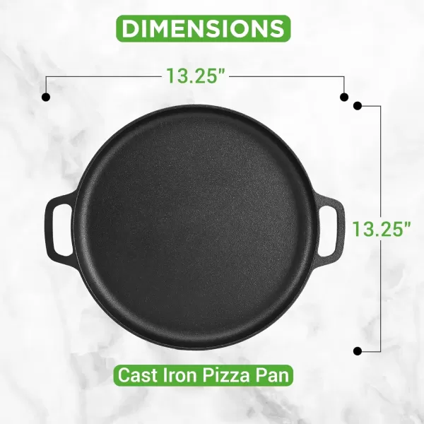 imageNutriChef 13quot Cast Iron Pizza Pan  Cast Iron Pizza Baking Pan Steel Pizza Cooker with Easy Grip Handle  For Gas Electric Glass Induction Cooker Oven ampamp GrillCampfire  2 Silicone Handles