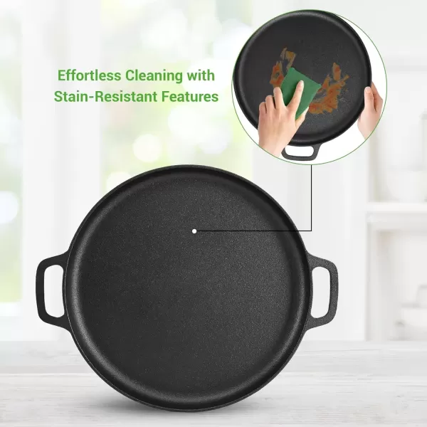 imageNutriChef 13quot Cast Iron Pizza Pan  Cast Iron Pizza Baking Pan Steel Pizza Cooker with Easy Grip Handle  For Gas Electric Glass Induction Cooker Oven ampamp GrillCampfire  2 Silicone Handles