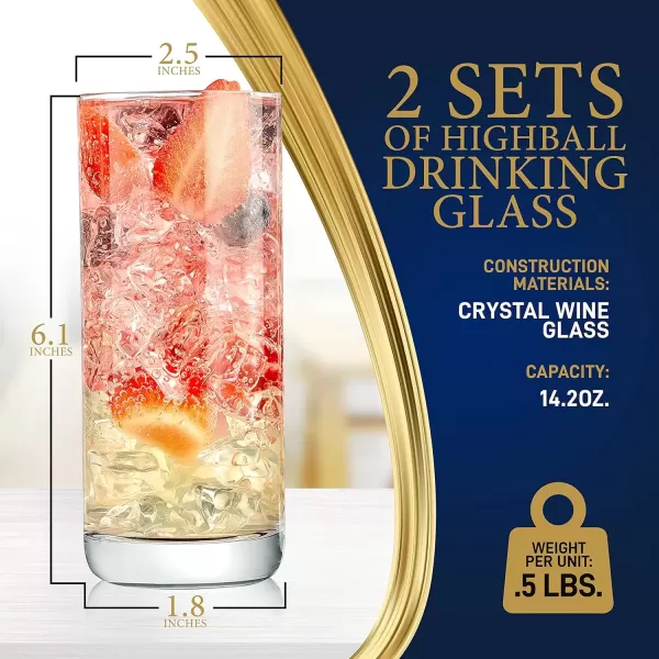 imageNutriChef 142oz Highball Drinking Glasses  Set of 2 Heavy Base Tall Tumbler Clear Glassware for Water Wine Beer Liquor Gin Cocktail Whiskey Juice Iced Coffee Mixed Drinks Dishwasher Safe2 pack