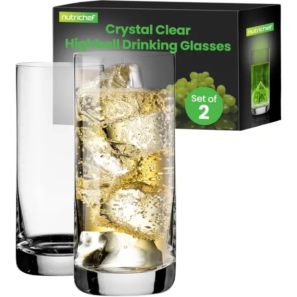 imageNutriChef 142oz Highball Drinking Glasses  Set of 2 Heavy Base Tall Tumbler Clear Glassware for Water Wine Beer Liquor Gin Cocktail Whiskey Juice Iced Coffee Mixed Drinks Dishwasher Safe2 Count Pack of 1