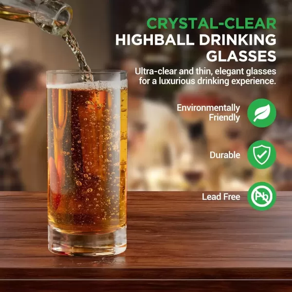 imageNutriChef 142oz Highball Drinking Glasses  Set of 2 Heavy Base Tall Tumbler Clear Glassware for Water Wine Beer Liquor Gin Cocktail Whiskey Juice Iced Coffee Mixed Drinks Dishwasher Safe4 Count Pack of 1