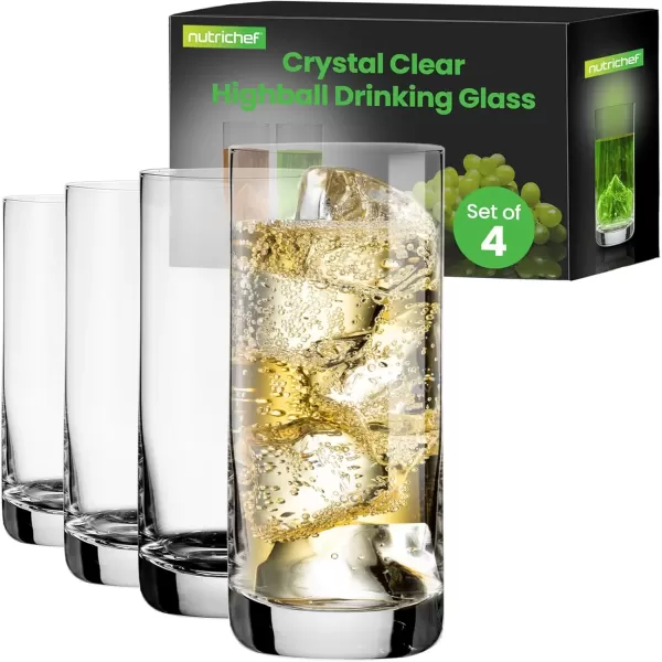 imageNutriChef 142oz Highball Drinking Glasses  Set of 2 Heavy Base Tall Tumbler Clear Glassware for Water Wine Beer Liquor Gin Cocktail Whiskey Juice Iced Coffee Mixed Drinks Dishwasher Safe4 Count Pack of 1