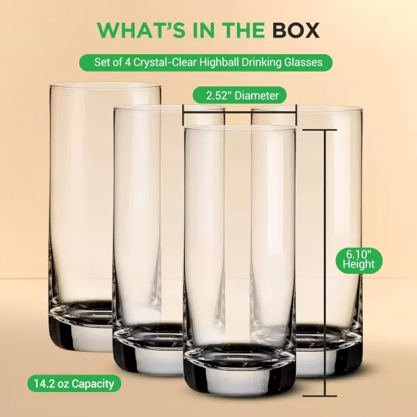imageNutriChef 142oz Highball Drinking Glasses  Set of 2 Heavy Base Tall Tumbler Clear Glassware for Water Wine Beer Liquor Gin Cocktail Whiskey Juice Iced Coffee Mixed Drinks Dishwasher Safe4 Count Pack of 1