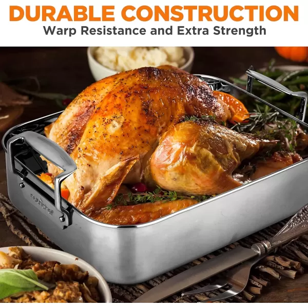 imageNutriChef 14Inch Stainless Steel Oven Roasting Pan with Polished Wire Rack  Kitchen Roaster Tray w BuiltIn Handles  Heavy Duty Bakeware for Turkey Chicken Meats ampamp More  NCTURKSS26Without Rack Handles