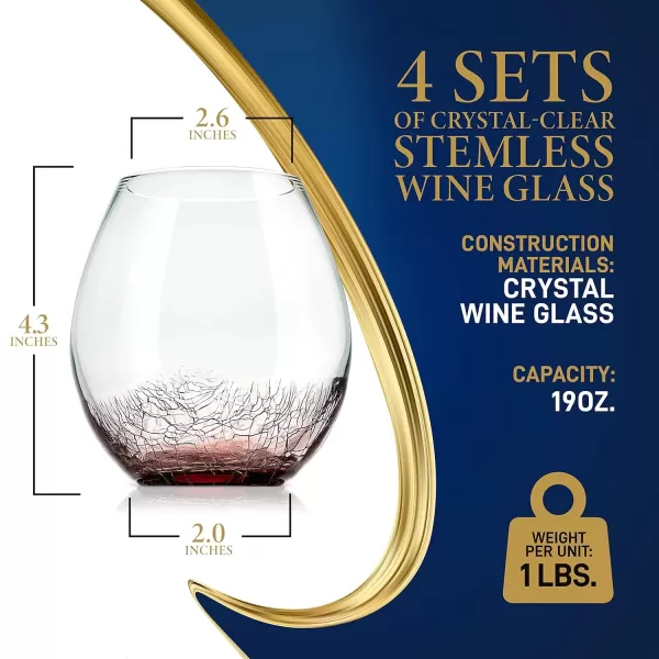 imageNutriChef 19 Ounce Stemless Wine Glasses For Red or White Wine Set of 4 For Party And Gifting Clear LeadFree and Ice Crack Design4 pack