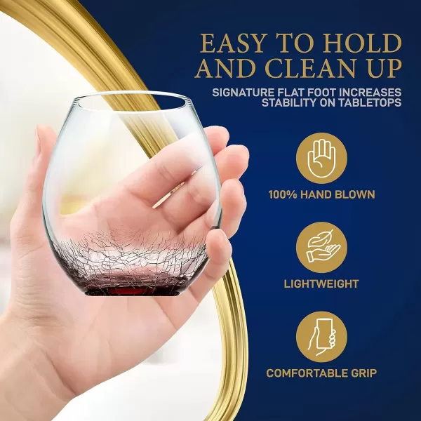 imageNutriChef 19 Ounce Stemless Wine Glasses For Red or White Wine Set of 4 For Party And Gifting Clear LeadFree and Ice Crack Design4 pack