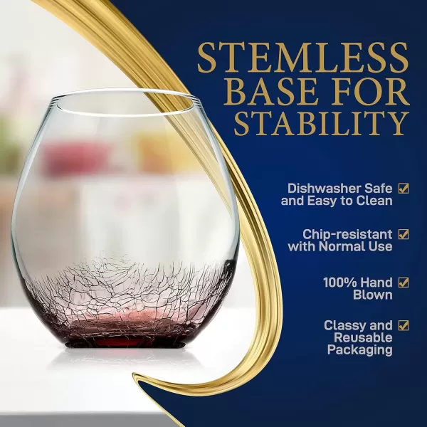 imageNutriChef 19 Ounce Stemless Wine Glasses For Red or White Wine Set of 4 For Party And Gifting Clear LeadFree and Ice Crack Design4 pack