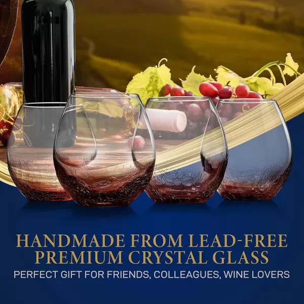 imageNutriChef 19 Ounce Stemless Wine Glasses For Red or White Wine Set of 4 For Party And Gifting Clear LeadFree and Ice Crack Design4 pack